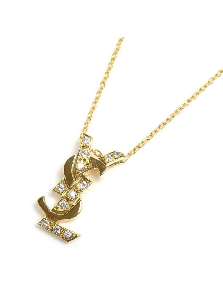 Saint Laurent 18k Yellow Gold Necklace Diamond 40